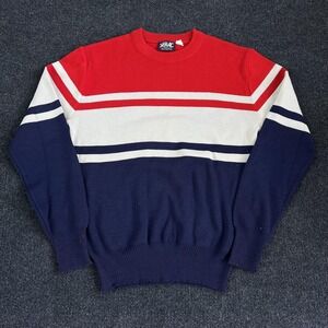 Vintage‎ Serac Sweater Mens Large Red White Blue Stripe Wool Knit Crewneck